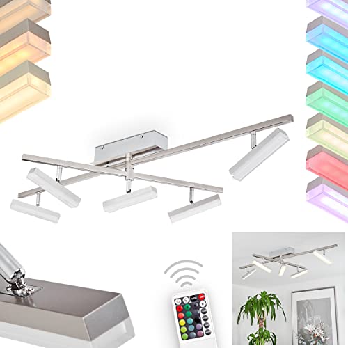 LED Deckenleuchte Vehkala, dimmbare Deckenlampe aus Metall/Kunststoff in Nickel-matt/Weiß, verstellbare Zimmerlampe m. Fernbedienung u. RGB Farbwechsler, 5 x LED 3,5 Watt, 3000 Kelvin, 1600 Lumen von HOFSTEIN