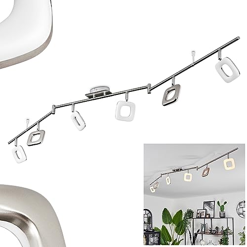 LED Deckenleuchte Villenauxe, moderne Deckenlampe aus Metall/Kunststoff in Nickel-matt/Chrom/Weiß/Klar, Leuchte 6-flammig mit verstellbaren Schirmen und Leuchtenarmen, 24 Watt, 3000 Kelvin, 2100 Lumen von HOFSTEIN