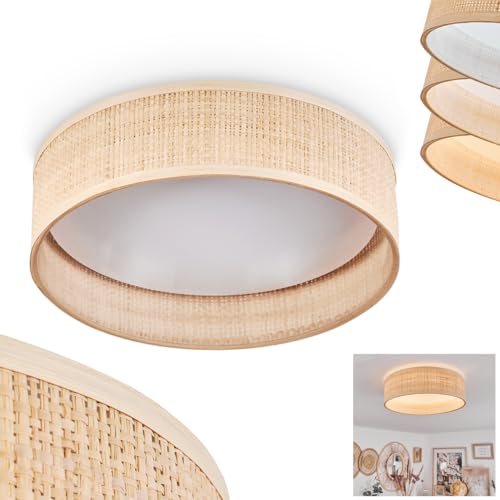 LED Deckenleuchte Wynona, dimmbare Deckenlampe aus Rattan/Kunststoff in Natur/Weiß, über herkömmlichen Lichtschalter dimmbar, Leuchte im skandinavischen Design, LED 24 Watt, 3000 Kelvin, 3100 Lumen von HOFSTEIN