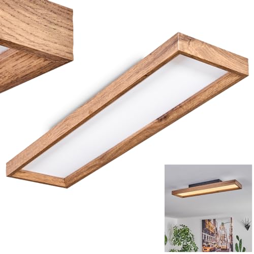 LED Deckenpanel Longvic, moderne Deckenleuchte aus Metall/MDF/Kunststoff in Schwarz/Holzoptik/Weiß, Länge 80 cm, 18 Watt, 1900 Lumen, 3000 Kelvin von HOFSTEIN