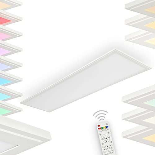 LED Deckenpanel Montalba, dimmbares Panel aus Metall und Kunststoff in weiß, moderne Deckenleuchte 1-flammig mit RGB Farbwechsler und Fernbedienung, 1 x LED 40 Watt, 2700-6200 Kelvin, max. 4000 Lumen von HOFSTEIN