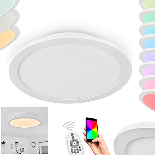 LED Deckenpanel Sani, dimmbare Deckenlampe in Weiß, RGB Farbwechsler, Leuchte (Ø 30 cm) steuerbar über Smart App, Smart Home fähig, Fernbedienung u. Bluetooth, 16 Watt, 2100 Lumen, 2700-6500 Kelvin von HOFSTEIN