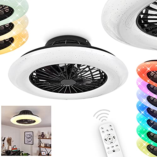 LED Deckenventilator Piraeus, Deckenlampe mit Ventilator aus Metall/Kunststoff mit Sternenhimmel-Optik, RGB Farbwechsler, dimmbar, Fernbedienung/Timer/Nachtlicht, 30 Watt, 2200 Lumen, 3000-6500 Kelvin von HOFSTEIN