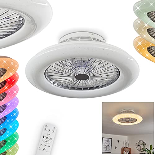 LED Deckenventilator Piraeus, Deckenlampe mit Ventilator aus Metall und Kunststoff in Weiß, RGB Farbwechsler, über Fernbedienung dimmbar, Timer und Nachtlicht, 40 Watt, 2200 Lumen, 3000-6500 Kelvin von HOFSTEIN