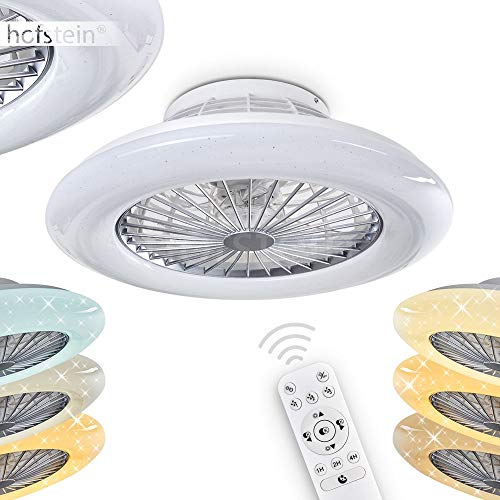 LED Deckenventilator Piraeus, moderne Deckenlampe mit Timer aus Kunststoff in Titanfarben/Weiß, 1 x LED 30 Watt, Höhe 17 cm, 2200 Lumen, 3000-6500 Kelvin, Luft Kühler dimmbar mit Fernbedienung von HOFSTEIN