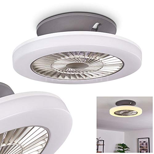 LED Deckenventilator Somalia aus Kunststoff in Grau/Weiß, LED Deckenleuchte mit Ventilator, 32 Watt, Ø 50 cm, 1950 Lumen, 3000 Kelvin, bedienbar über herkömmlichen Lichtschalter von HOFSTEIN