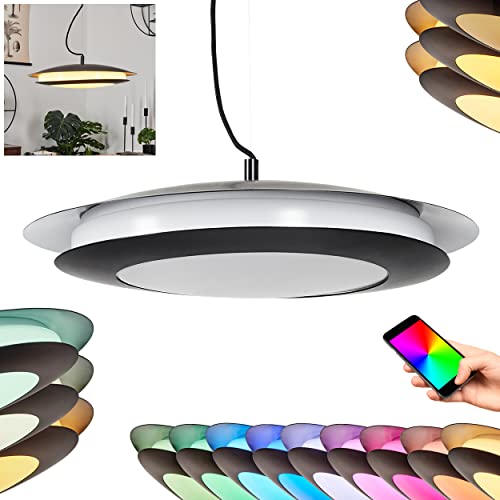 LED Hängeleuchte Ittingen, dimmbare Pendellampe aus Metall in Schwarz/Weiß, Hängelampe m. Fernbedienung, Bluetooth, RGB Farbwechsler, Steuerbar über Smart App, 30,1 Watt, 3400 Lumen, 2700-6500 Kelvin von HOFSTEIN