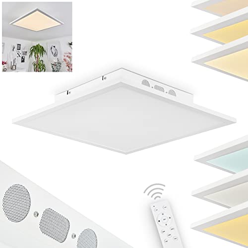 LED Panel Barasat, dimmbares Deckenpanel aus Metall/Kunststoff in Weiß, 24 Watt, 120-1500 Lumen, 3000-4000-6000 Kelvin, Farbwechsler, Fernbedienung, Bluetooth, Lautsprecher,Timer, Nachtlicht von HOFSTEIN