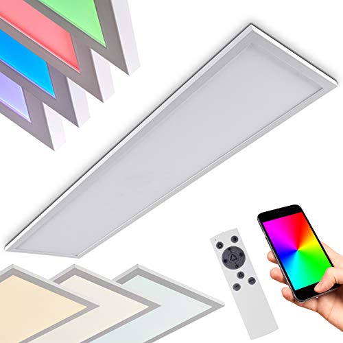 LED Panel Salmi, dimmbare Deckenleuchte aus Aluminium in Weiß, 48W, 3000-6000 Kelvin, Deckenpanel m. RGB-Farbwechsel, bedienbar über Smartphone-App (iOS & Android), Sprachsteuerung o. Fernbedienung von HOFSTEIN