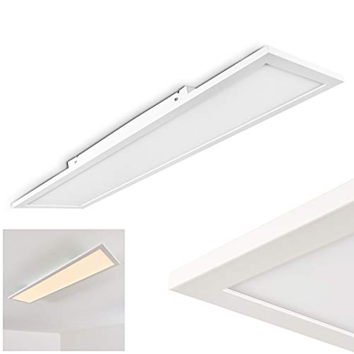 LED Panel Salmi, modernes Deckenpanel aus Aluminium in Weiß, 40 Watt, 3200 Lumen, Lichtfarbe 3000 Kelvin, längliche Deckenlampe in flachem Design von HOFSTEIN