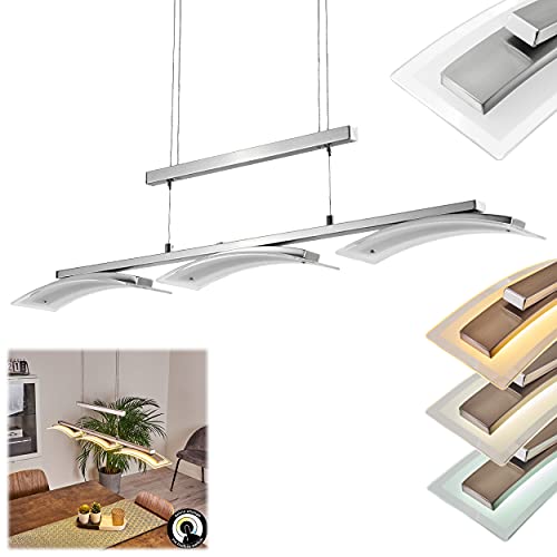 LED Pendelleuchte Bolonda, dimmbare Deckenlampe aus Metall in Nickel-matt mit klarem Glasschirm, moderne Hängelampe mit Tastschalter, 3 x LED 5 Watt, 1350 Lumen, 2700-6000 Kelvin von HOFSTEIN