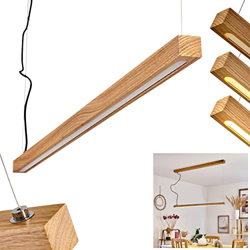 LED Pendelleuchte Disentis, Hängelampe aus Holz/Metall in Natur/Weiß, Höhe max. 148 cm (verstellbar), 1-flammig, LED 27,5 Watt, max. 3150 Lumen, 3000 Kelvin, dimmbar über herkömmlichen Lichtschalter von HOFSTEIN