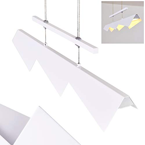 LED Pendelleuchte Karaguni, längliche Hängelampe aus Metall in Weiß im Zacken-Design, Höhe max. 160 cm (verstellbar), Hängeleuchte m. 22 Watt, 1780 Lumen, Lichtfarbe 3000 Kelvin (warmweiß) von HOFSTEIN