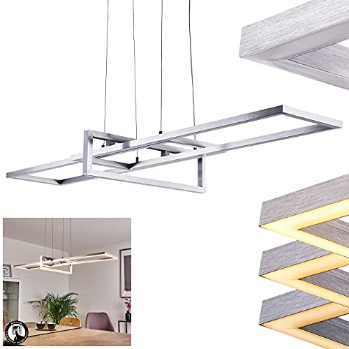 LED Pendelleuchte Omega, Hängelampe aus Metall in Silberfarben/Weiß, Höhe max. 151 cm (verstellbar), 1-flammig, 34 Watt, max. 4200 Lumen, Lichtfarbe 3000 Kelvin (warmweiß), dimmbar über Lichtschalter von HOFSTEIN