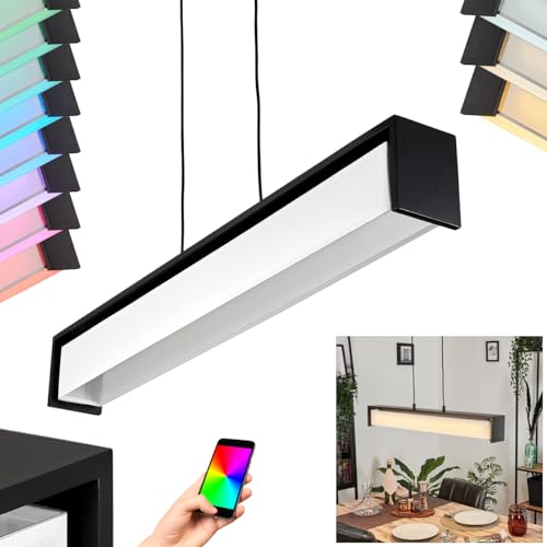 LED Pendelleuchte Siders, Hängelampe aus Metall/Holz/Stoff in Schwarz/Weiß, Hängeleuchte dimmbar über Smart App, Bluetooth, Mesh-Funktion, LED 34 Watt, max. 3900 Lumen, 2700-6500 Kelvin + RGB von HOFSTEIN