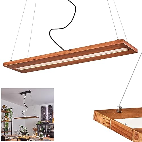 LED Pendelleuchte Versoix, verstellbare Hängelampe aus Metall/Holz/Kunststoff in Schwarz/Chrom/Natur/Weiß, Hängeleuchte m. Schirm aus Echtholz, Höhe max. 145 cm, LED 25 Watt, 1380 Lumen, 3000 Kelvin von HOFSTEIN