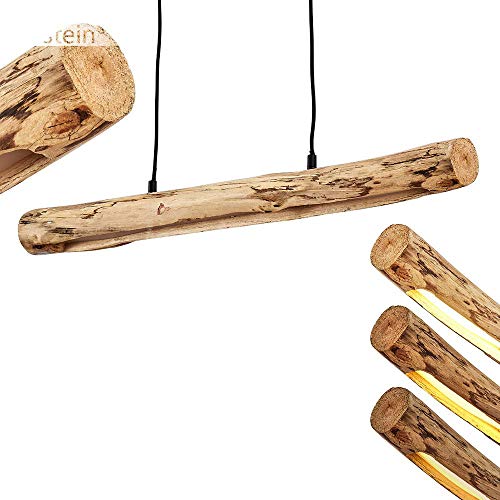 LED Pendelleuchte Winterthur, dimmbare Hängelampe aus Metall/Holz in Schwarz/Natur, Holzbalken höhenverstellbar auf max. 150 cm, 15 Watt, 1245 Lumen, 3000 Kelvin, dimmbar o. Zubehör über Lichtschalter von HOFSTEIN