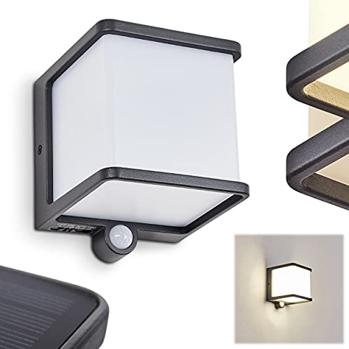 LED Solarleuchte Burseryd, moderne Außenlampe aus Metall in Anthrazit und weißem Kunststoff, mit Solarpanel und Akku, Wandlampe mit Bewegungsmelder und An-/Ausschalter, 7,5W, 500 Lumen, 4000 Kelvin von HOFSTEIN