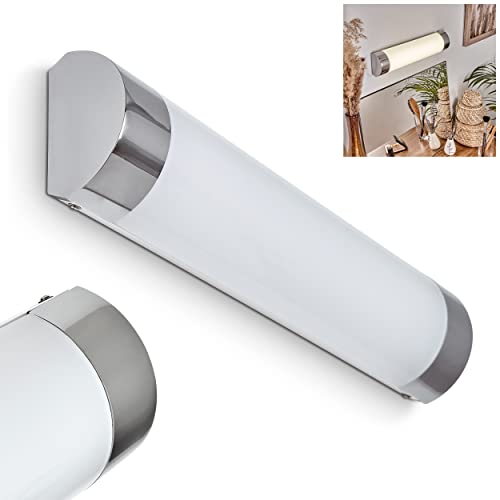 HOFSTEIN LED Spiegelleuchte Morges, Wandleuchte aus Metall/Kunststoff in Chromfarben/Weiß, Spiegellampe ideal für das Badezimmer, Schminklicht, 1 x 8 Watt, 720 Lumen, 4000 Kelvin, Wandlampe IP 44 von HOFSTEIN