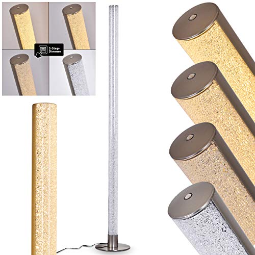 LED Stehlampe Pipe, dimmbare Stehleuchte aus Metall in Nickel matt, 1 x LED 14,5 Watt, 1200 Lumen, 3000 Kelvin (warmweiß), Standleuchte mit 3-Stufen Touchdimmer, Bodenlampe mit Glitzer-Effekt von HOFSTEIN