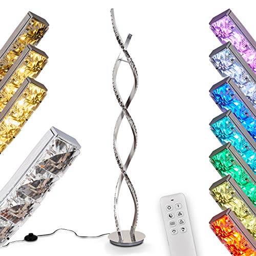 LED Stehleuchte Assuan, moderne Stehlampe aus Aluminium/Kunststoff in Chromfarben/klar, LED 36 Watt, 1400 Lumen, 3000 Kelvin, über Fernbedienung dimmbar, mit Farbwechsler, mit Fußschalter am Kabel von HOFSTEIN