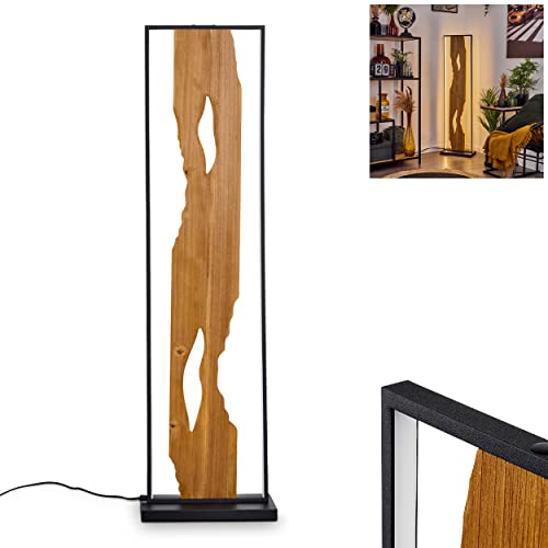 LED Stehleuchte Nevogilde, Stehlampe aus Metall/Holz/Kunststoff in Schwarz/Natur/Weiß, Bodenlampe im Vintage-Design m. Fußschalter am Kabel u. Lichteffekt, 20 Watt (inkl.), 2300 Lumen, 3000 Kelvin von HOFSTEIN