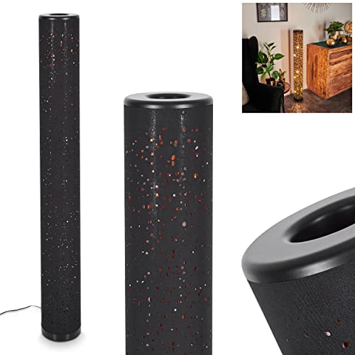 LED Stehleuchte Tumba, runde Bodenlampe aus Metall/Stoff in Schwarz/Kupferfarben, 1-flammige Standlampe mit Fußschalter am Kabel und Glitzer-Effekt, 8 Watt, 800 Lumen, 3000 Kelvin (warmweiß) von HOFSTEIN