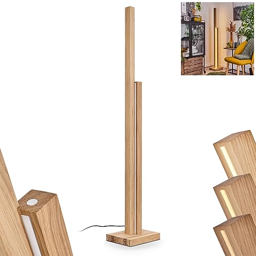 LED Stehleuchte Yofre, dimmbare Stehlampe aus Holz/Kunststoff in Natur/Weiß, Bodenlampe im skandinavischen Design mit Tastdimmer und Fußschalter, Höhe 156 cm, 37,5 Watt, 3500 Lumen, 3000 Kelvin von HOFSTEIN