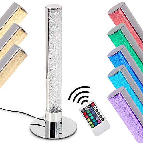 HOFSTEIN LED Tischlampe Flaut, dimmbare Tischleuchte aus Metall in Chrom, 5 Watt, 400 Lumen, Lichtfarbe 3000 Kelvin (warmweiß), gemütliche Nachttischlampe mit RGB Farbwechsler und Fernbedienung von HOFSTEIN