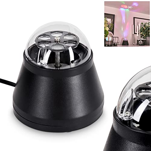 LED Tischleuchte Atabueira, Tischlampe aus Metall/Kunststoff in Schwarz/Klar, Leuchte m. Lichteffekt in Form von bunten Wintermotiven an der Decke u. An-/Ausschalter am Kabel, (Ø 10cm), 4 Watt RGB LED von HOFSTEIN