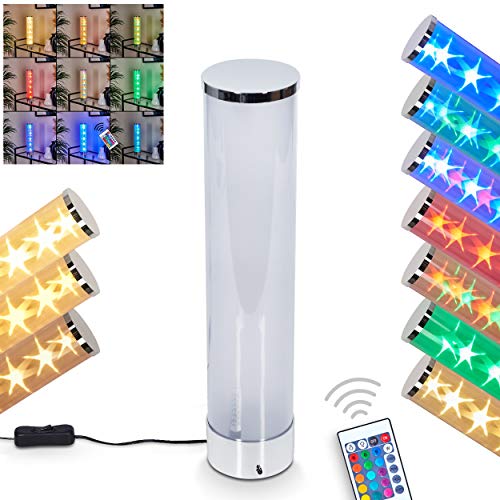 LED Tischleuchte Hatara, Nachttischlampe aus Metall in Chrom, 1 x LED 1,5 Watt (inklusive), 3000 Kelvin, max. 50 Lumen, Lampe mit Farbwechsler, An-/Ausschalter am Kabel, dimmbar mit Fernbedienung von HOFSTEIN