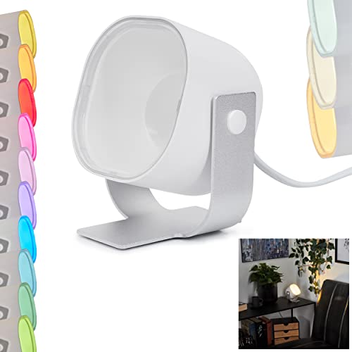 LED Tischleuchte Ledo, Nachttischlampe aus Metall/Kunststoff in Silberfarben/Weiß, RGB Farbwechsler, dimmbar u. Lichtfarbe änderbar über Fernbedienung, LED 35 Watt, 2200-6500 Kelvin, 380 Lumen von HOFSTEIN