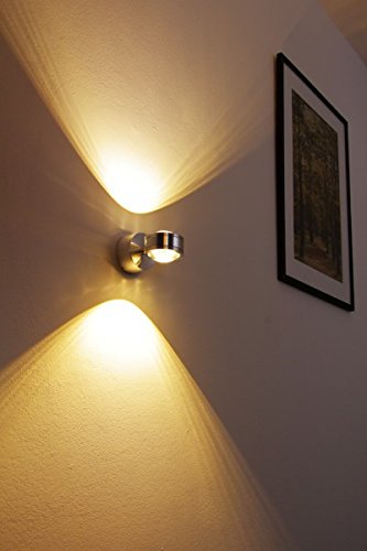 LED Wandlampe Indore, Wandleuchte aus Metall/Glas in Aluminium, Wandstrahler 2-flammig mit Lichtkegel, 6 Watt, 600 Lumen, 3000 Kelvin, Innenwandleuchte m. Up&Down-Effekt, für das Badezimmer geeignet von HOFSTEIN