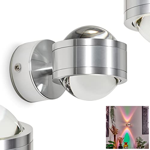 LED Wandlampe Indore, Wandleuchte aus Metall in Aluminiumfarben/Klar (+ 2 Farbfilter grün), Wandstrahler mit Up&Down Effekt, 2-flammig, 2 x 3 Watt, 300 Lumen, 3000 Kelvin, IP44, Badezimmer geeignet von HOFSTEIN