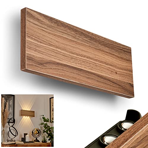 HOFSTEIN LED Wandleuchte Blandford, moderne Wandlampe aus Metall/Holz in Grau/Natur, eckige Leuchte mit Up&Down-Effekt an der Wand, Länge 32 cm, 3000 Kelvin, 500 Lumen, LED 6,5 Watt von HOFSTEIN