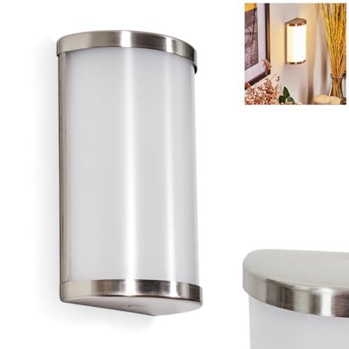 LED Wandleuchte Hutton, moderne Wandlampe aus Metall/Kunststofff in Nickel-matt/Weiß, Leuchte mit tollem Lichteffekt an der Wand, 2 x LED 4,5 Watt, 960 Lumen, 3000 Kelvin von HOFSTEIN