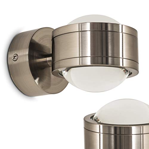 LED Wandlampe Indore, Wandleuchte aus Metall/Glas in Nickel-matt, Wandstrahler 2-flammig mit Lichtkegel, 6 Watt, 600 Lumen, 3000 Kelvin, Innenwandleuchte m. Up&Down-Effekt, für das Badezimmer geeignet LED Wandlampe Indore, Wandleuchte aus Metall/Glas in Nickel-matt, Wandstrahler 2-flammig mit Lichtkegel, 6 Watt, 600 Lumen, 3000 Kelvin, Innenwandleuchte m. Up&Down-Effekt, für das Badezimmer geeignet von HOFSTEIN