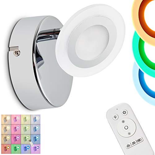 LED Wandleuchte Lucy, dimmbare Wandlampe aus Metall in Chrom, 1-flammiger Wandspot mit verstellbarem Strahler, 5 Watt, 350 Lumen, Lichtfarbe 3000 Kelvin, mit RGB Farbwechsler und Fernbedienung LED Wandleuchte Lucy, dimmbare Wandlampe aus Metall in Chrom, 1-flammiger Wandspot mit verstellbarem Strahler, 5 Watt, 350 Lumen, Lichtfarbe 3000 Kelvin, mit RGB Farbwechsler und Fernbedienung von HOFSTEIN