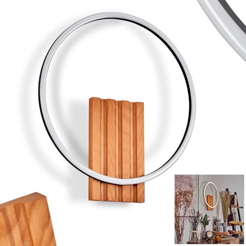 LED Wandleuchte Pompu, moderne Wandlampe aus Holz/Metall/Kunststoff in Natur/Schwarz/Weiß, Leuchte im skandinavischen Design, LED 15 Watt, 3000 Kelvin, 600 Lumen von HOFSTEIN