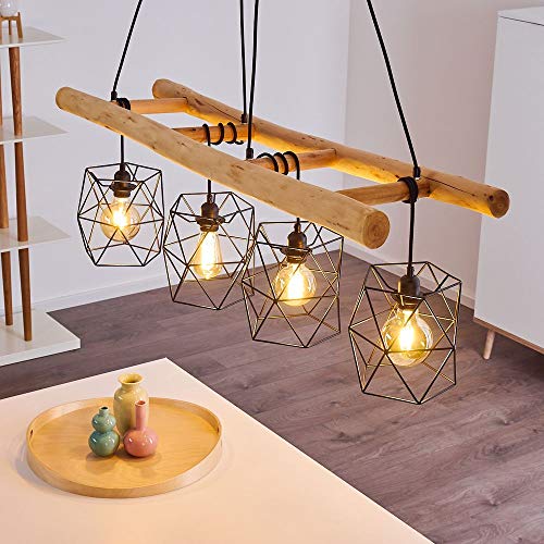 Pendelleuchte Kotor, Hängelampe aus Metall/Holz in Schwarz/Natur, 4-flammig, 4 x E27 max. 60 Watt, höhenverstellbare Hängeleuchte in Leiter-Optik mit Schirmen in Gitter-Optik, LED geeignet Pendelleuchte Kotor, Hängelampe aus Metall/Holz in Schwarz/Natur, 4-flammig, 4 x E27 max. 60 Watt, höhenverstellbare Hängeleuchte in Leiter-Optik mit Schirmen in Gitter-Optik, LED geeignet von HOFSTEIN