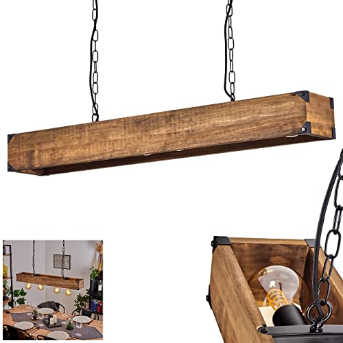 Pendelleuchte Olomouc, Hängelampe aus Metall/Holz Schwarz/Natur, Hängeleuchte mit Holzstab, Ketten-Gliedern u. verstellbaren Leuchtenschirmen, Höhe max. 119 cm, 4-flammig, 4 x E27, ohne Leuchtmittel von HOFSTEIN