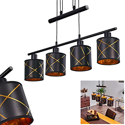 Pendelleuchte Opatija, 4-flammige Deckenlampe aus Metall in schwarz und kupferfarben, Modern Look Pendellampe mit Stoffschirmen, 4 x E27, ohne Leuchtmittel von HOFSTEIN