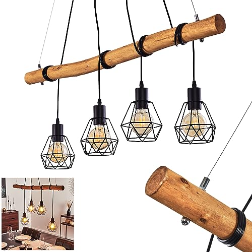 Pendelleuchte Seegaard, 4-flammige Hängelampe aus Metall in schwarz und Holz, Vintage/Boho Style Zimmerlampe, 4 x E27, Leuchtenköpfe individuell einstellbar, ohne Leuchtmittel von HOFSTEIN