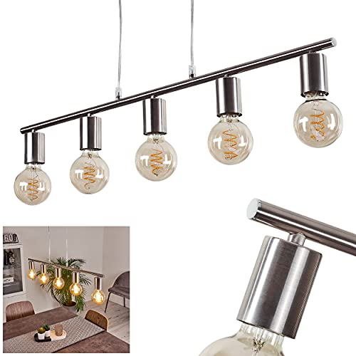 Pendelleuchte Tulla, 5-flammige Hängelampe aus Metall in Nickel-matt, moderne längliche Zimmerlampe, 5 x E27, ohne Leuchtmittel von HOFSTEIN