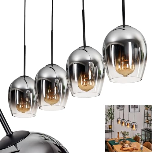 Pendelleuchte Vevino, Pendellampe aus Metall/Glas in Schwarz/Chromfarben/Klar, Leuchte im modernen Retro/Vintage-Design mit Schirmen aus Glas (Ø 15 cm), Höhe max. 147,5 cm, 4 x E27, ohne Leuchtmittel von HOFSTEIN