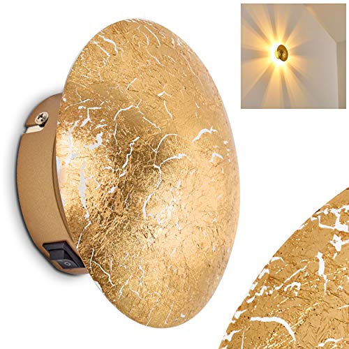 HOFSTEIN Wandlampe Mezia, runde Wandleuchte aus Metall in Gold mit Lichtspiel an der Wand, 1 x G9, Innenwandleuchte mit Strahlen-Effekt in Blattgold-Optik, ohne Leuchtmittel von HOFSTEIN
