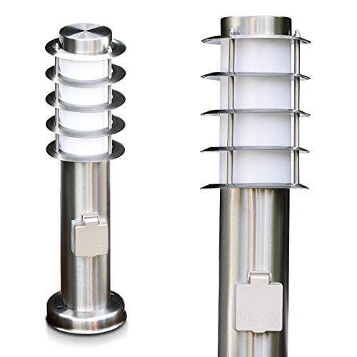 Wegeleuchte Tunes mit Steckdose, kleine Stehlampe aus Edelstahl mit Schuko Stecker, ideal als Gartenleuchte, schönes Design, Sockelleuchte, E27-Fassung, mit Schutzabdeckungen, ohne Leuchtmittel Wegeleuchte Tunes mit Steckdose, kleine Stehlampe aus Edelstahl mit Schuko Stecker, ideal als Gartenleuchte, schönes Design, Sockelleuchte, E27-Fassung, mit Schutzabdeckungen, ohne Leuchtmittel von HOFSTEIN