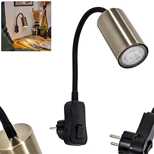 Steckdosenleuchte Javel, moderne Wandlampe aus Metall in Schwarz/Altmessingfarben, Wandspot 1-flammig im Modernen Design, mit verstellbarem Lesearm und An-/Ausschalter, 1 x GU10, ohne Leuchtmittel von HOFSTEIN