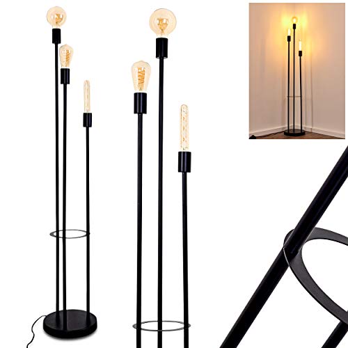 Stehlampe Maidford, Vintage Stehleuchte aus Metall in Schwarz, 3-flammig, 3 x E27-Fassung, Leuchte im Retro-Design m. Fußschalter am Kabel, ohne Leuchtmittel von HOFSTEIN