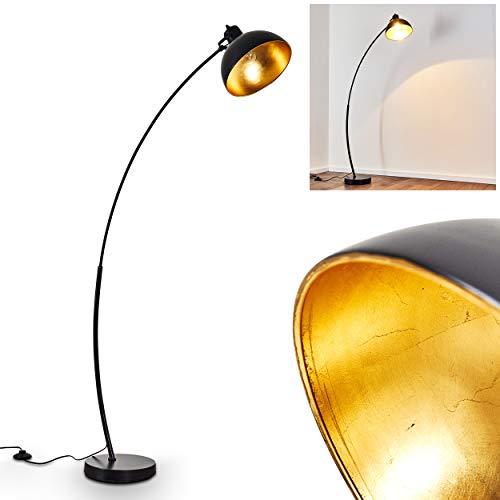 Stehlampe Parola, Vintage Stehleuchte mit Lampenschirm in Gold/Schwarz aus Metall, E27-Fassung, Bogenlampe im Retro-Design, mit Fußschalter am Kabel, ohne Leuchtmittel von HOFSTEIN